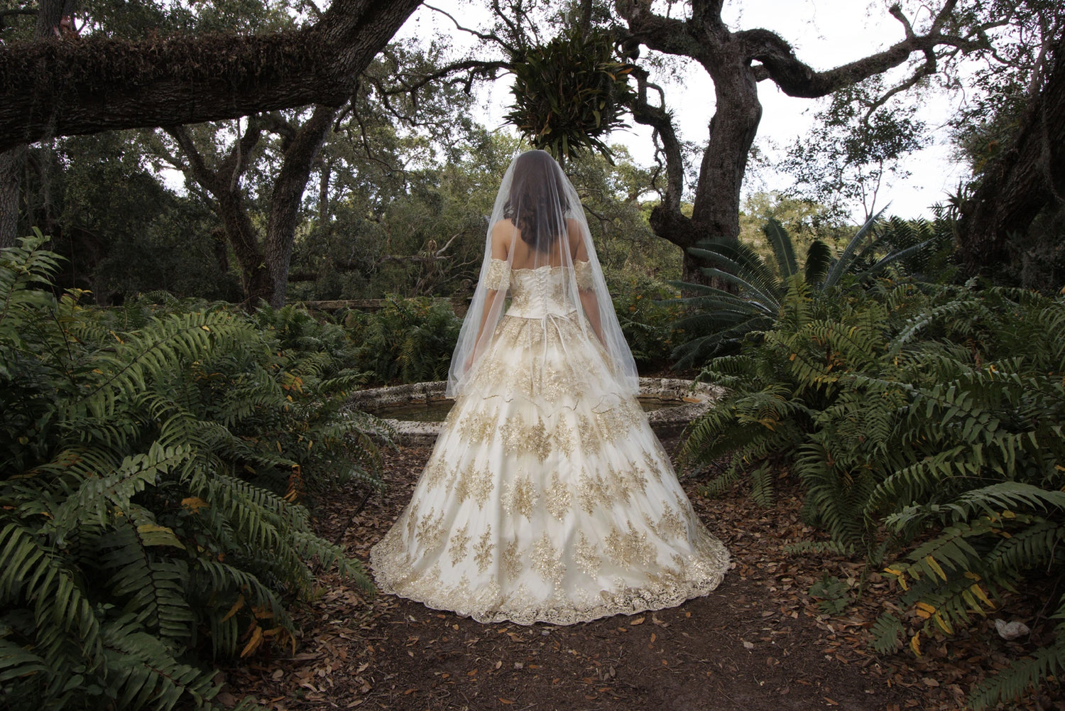wedding dress with a long veil, design by Alexas